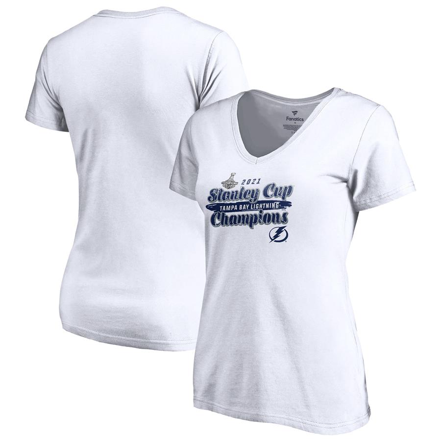Tampa Bay Lightning Fanatics Branded Women's 2021 Stanley Cup Champions Team Legendary Push V-Neck T-Shirt - White