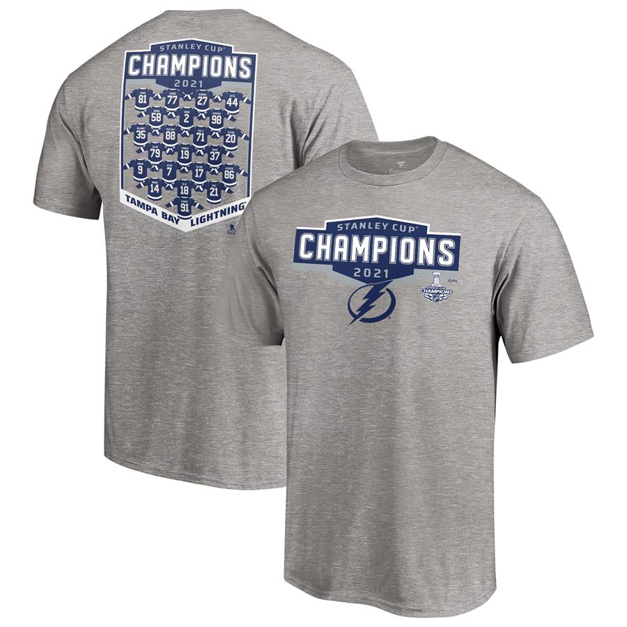 Tampa Bay Lightning Fanatics Branded 2021 Stanley Cup Champions Jersey Roster T-Shirt - Heathered Gray