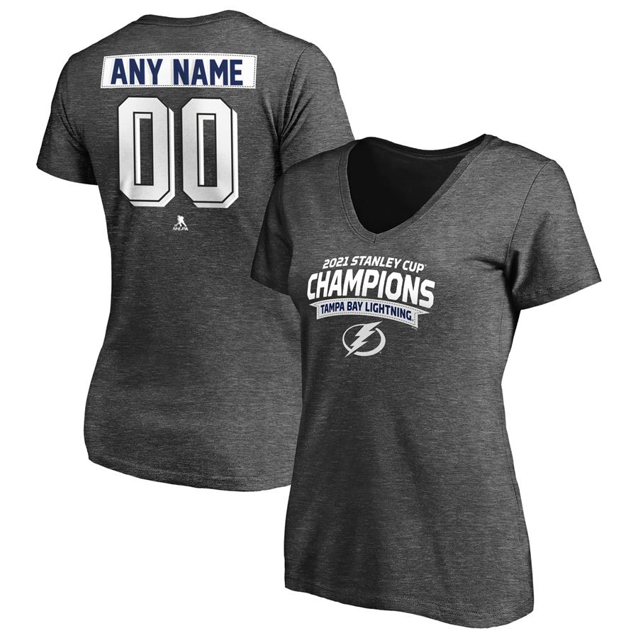 Tampa Bay Lightning Fanatics Branded Women's 2021 Stanley Cup Champions Custom V-Neck T-Shirt - Charcoal