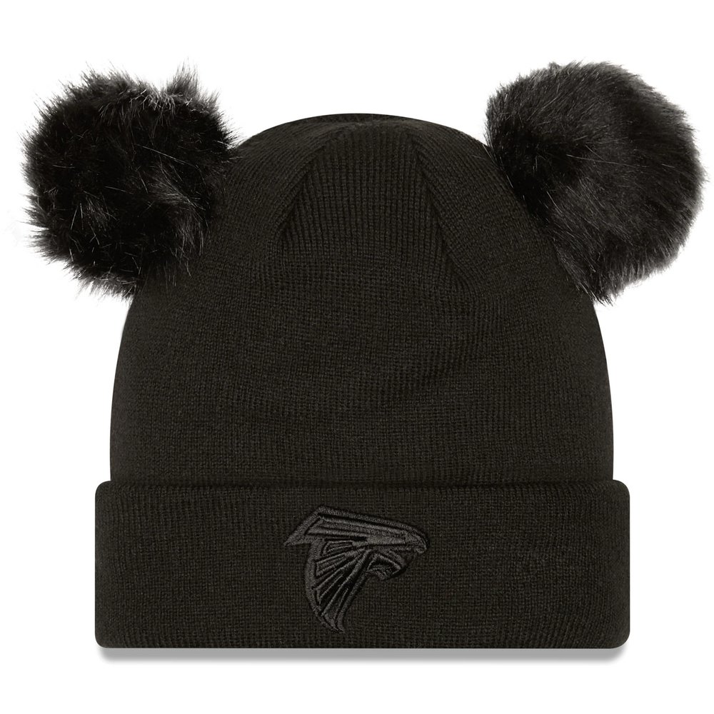 Atlanta Falcons New Era Women's Space Buns Cuffed Knit Hat with Double Pom - Black
