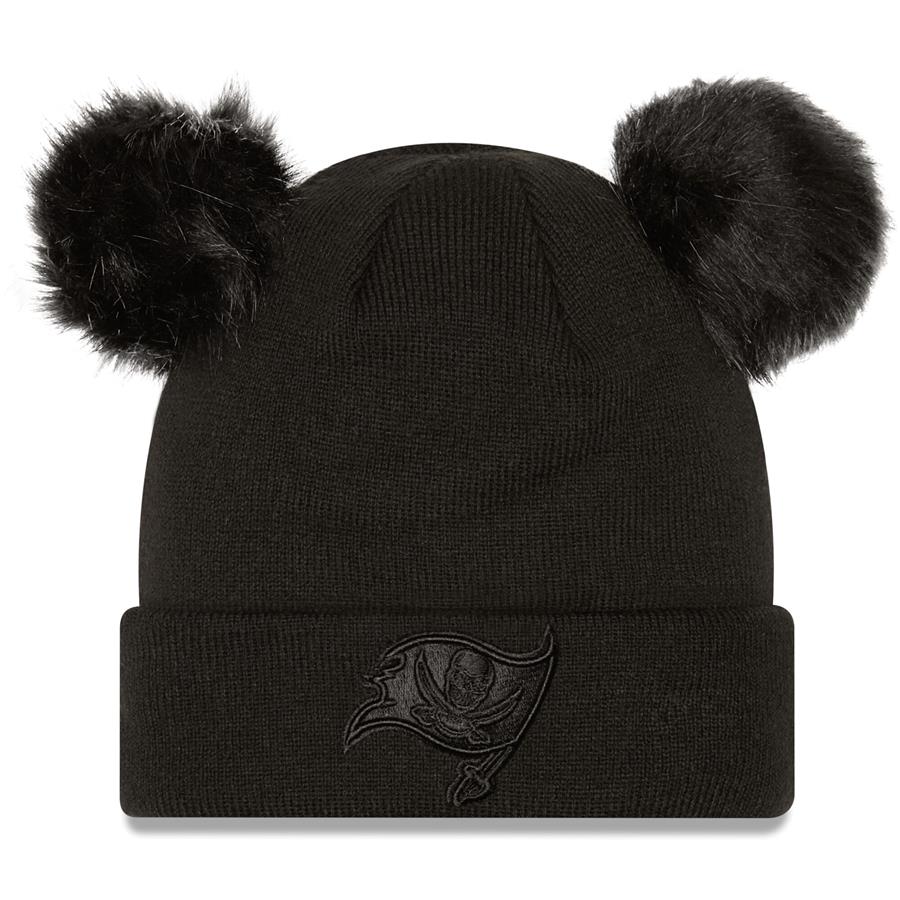 Tampa Bay Buccaneers New Era Women's Space Buns Cuffed Knit Hat with Double Pom - Black