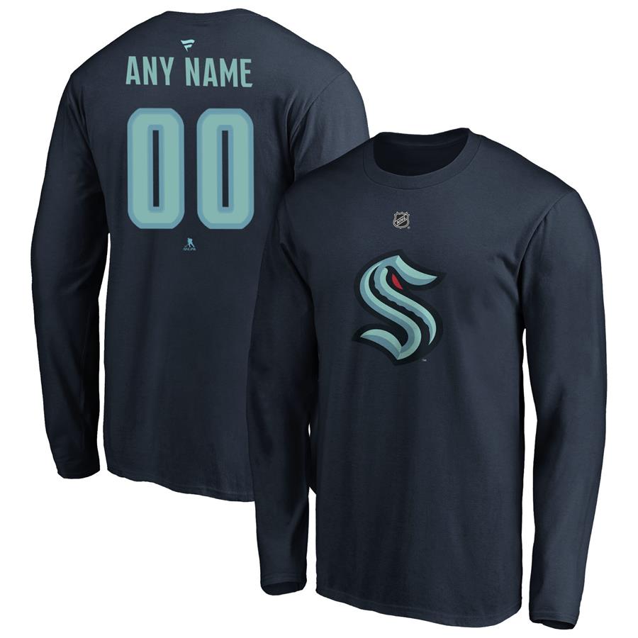 Seattle Kraken Fanatics Branded Authentic Personalized Long Sleeve T-Shirt - Deep Sea Blue