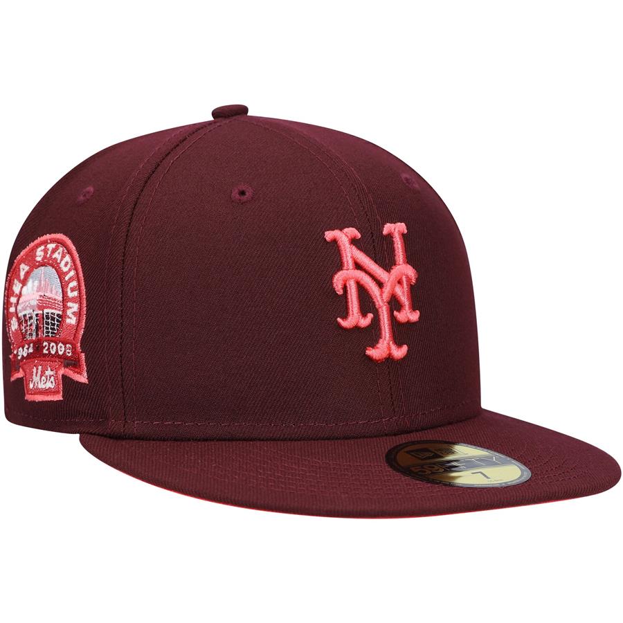 New York Mets New Era Shea Stadium Color Fam Lava Red Undervisor 59FIFTY Fitted Hat - Maroon