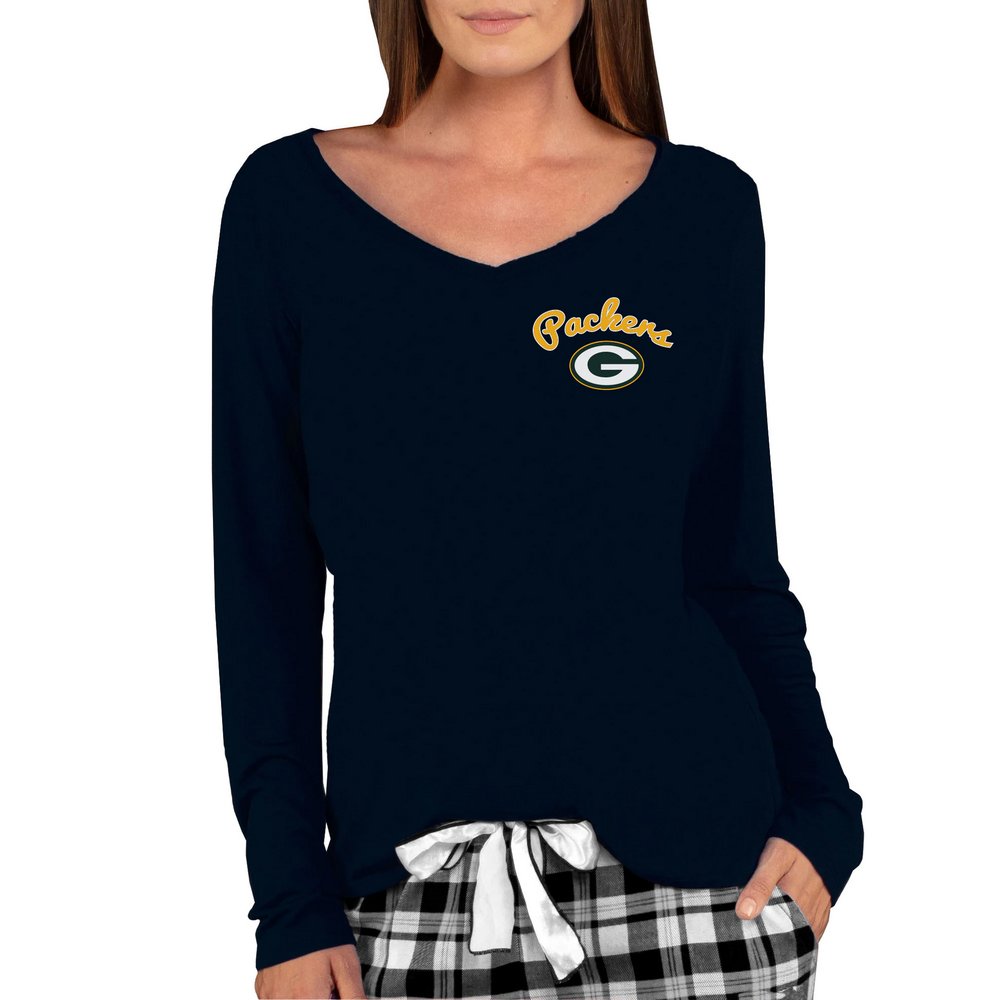 Green Bay Packers Concepts Sport Women's Marathon Knit Long Sleeve V-Neck T-Shirt - Black