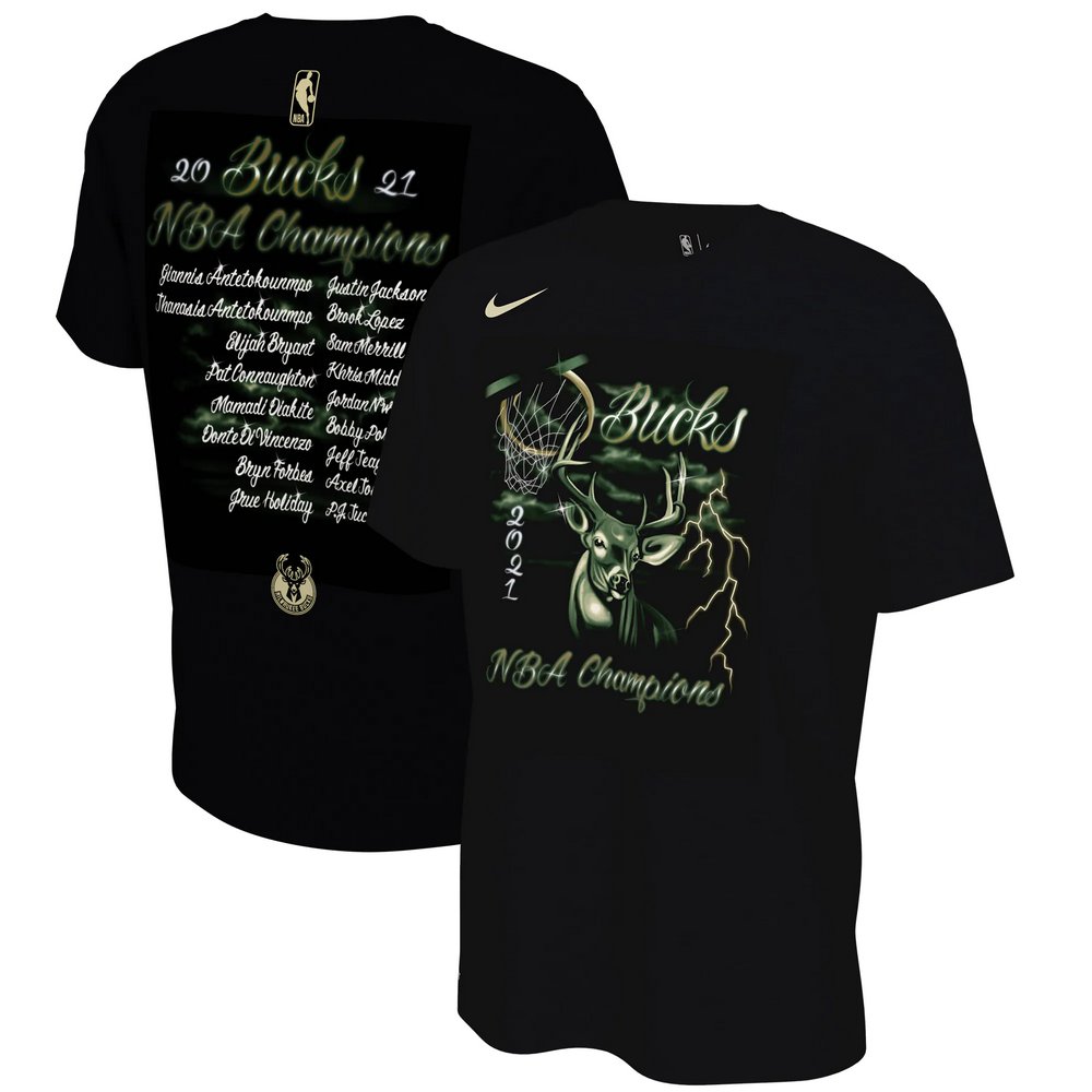 Milwaukee Bucks Nike 2021 NBA Finals Champions Celebration Roster T-Shirt - Black
