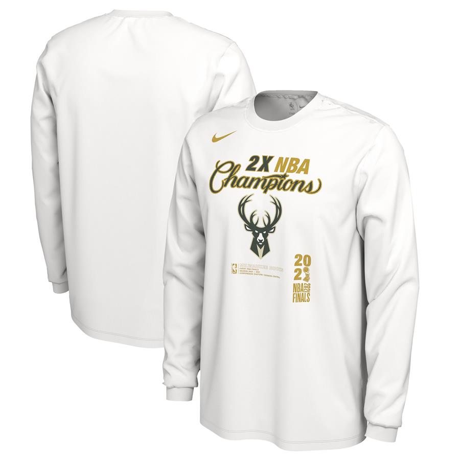 Milwaukee Bucks Nike 2021 NBA Finals Champions Locker Room Long Sleeve T-Shirt - White