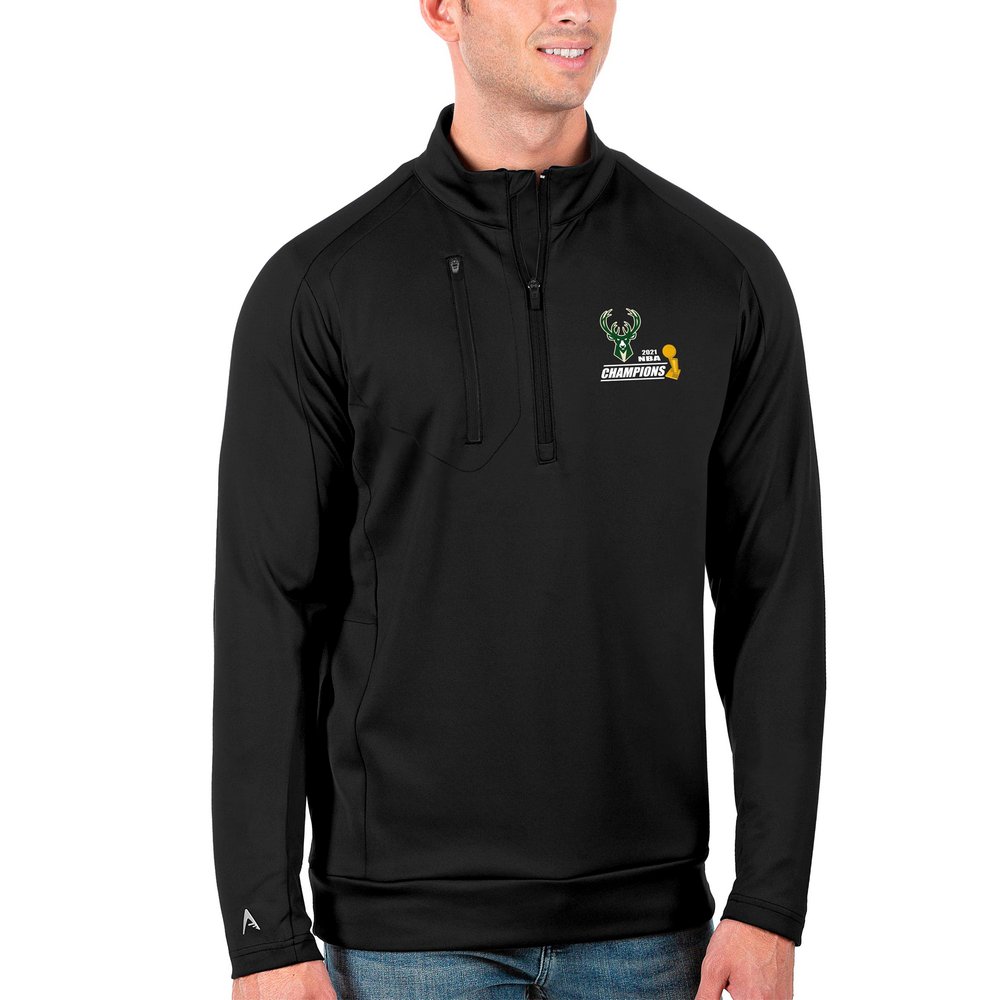 Milwaukee Bucks Antigua 2021 NBA Finals Champions Quarter-Zip Pullover Jacket - Black