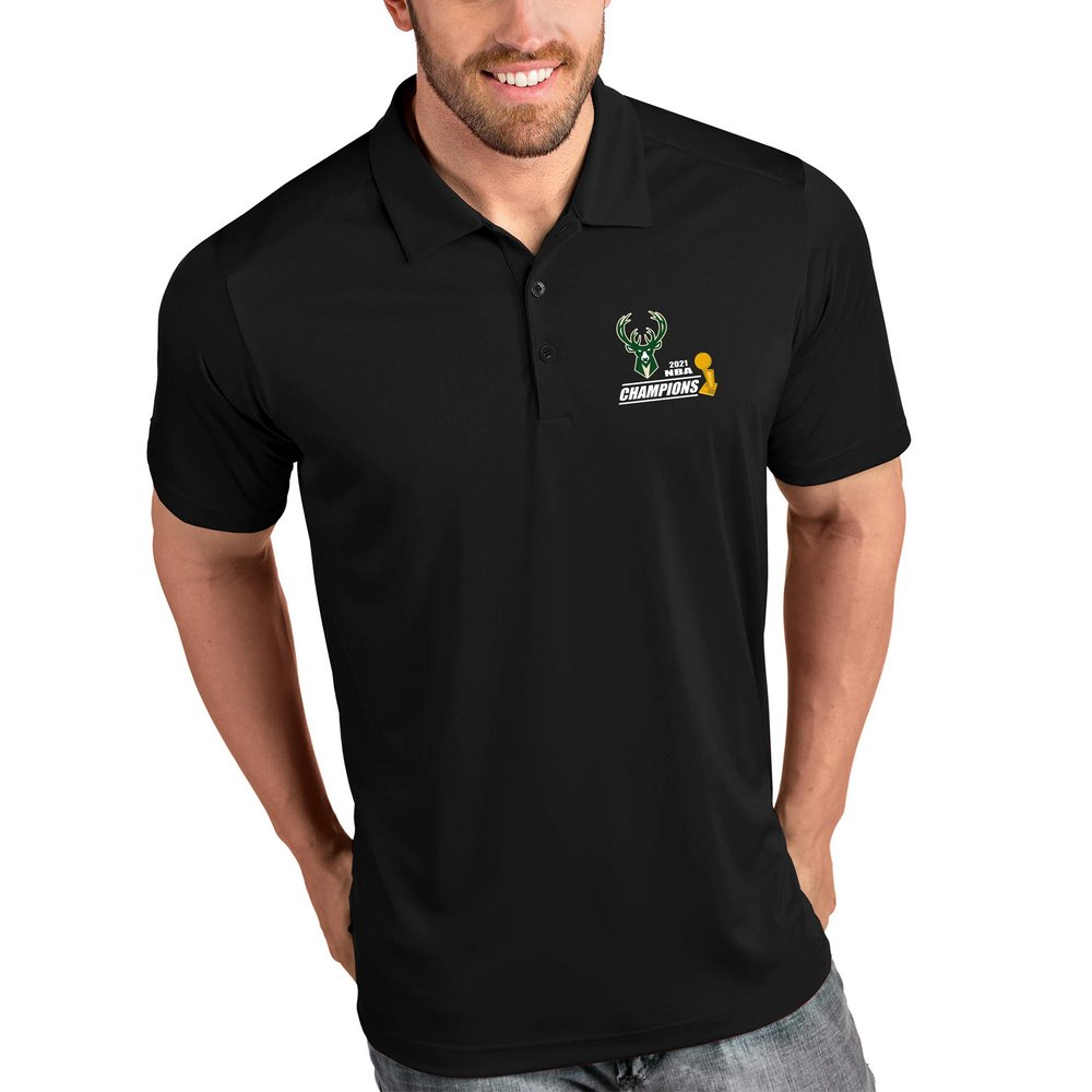 Milwaukee Bucks Antigua 2021 NBA Finals Champions Tribute Polo - Black