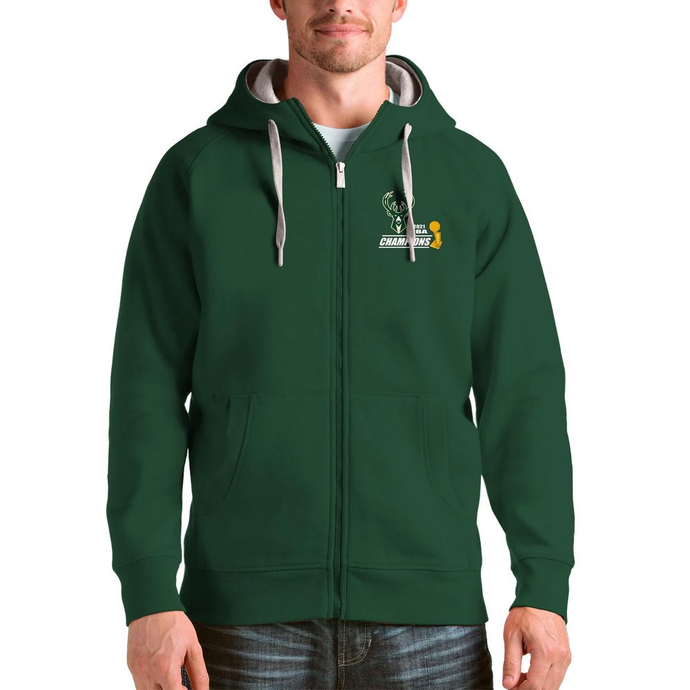 Milwaukee Bucks Antigua 2021 NBA Finals Champions Victory Full-Zip Hoodie - Hunter Green