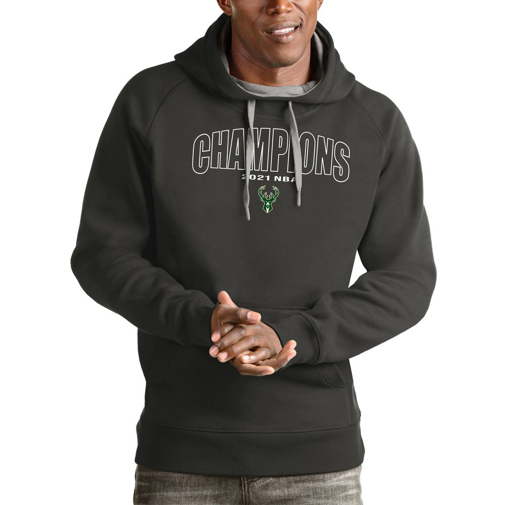 Milwaukee Bucks Antigua 2021 NBA Finals Champions Victory Pullover Hoodie - Charcoal
