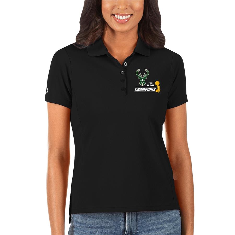 Milwaukee Bucks Antigua Women's 2021 NBA Finals Champions Legacy Pique Polo - Black