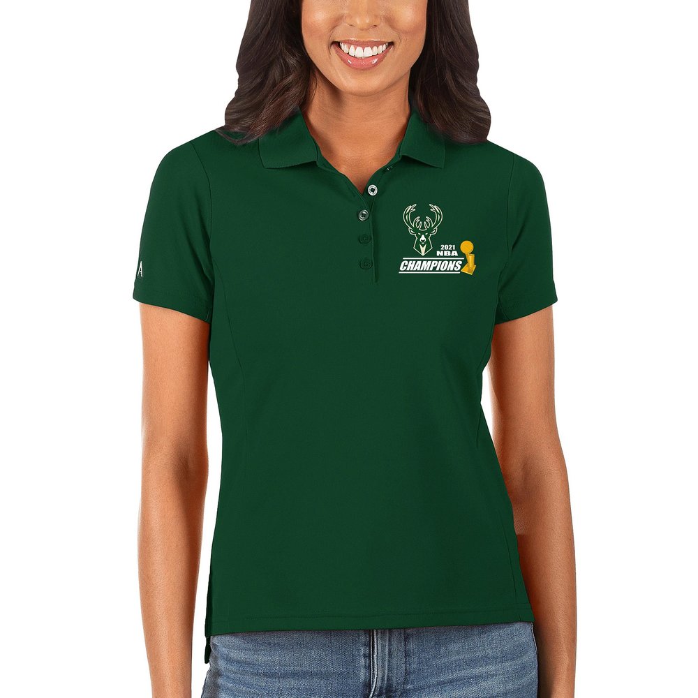 Milwaukee Bucks Antigua Women's 2021 NBA Finals Champions Legacy Pique Polo - Hunter Green