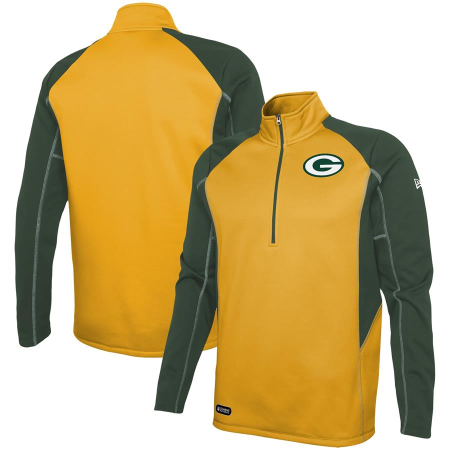 Green Bay Packers New Era Combine Authentic Two-a-Days Half-Zip Jacket - Gold