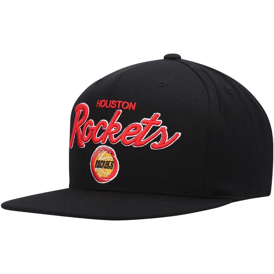 Houston Rockets Mitchell & Ness Hardwood Classics Foundation Script Fitted Hat - Black