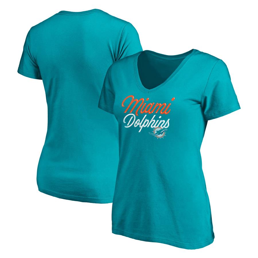 Miami Dolphins Fanatics Branded Women's Long Stride V-Neck T-Shirt - Aqua
