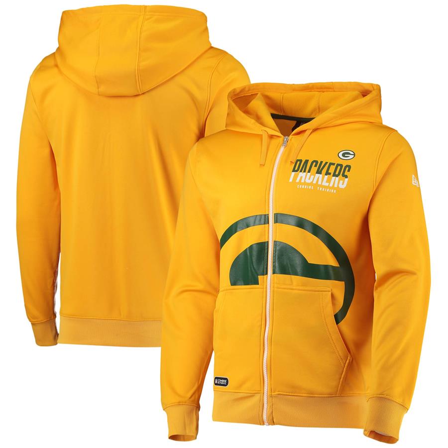 Green Bay Packers New Era Drill Combine Authentic Full-Zip Hoodie Jacket - Gold
