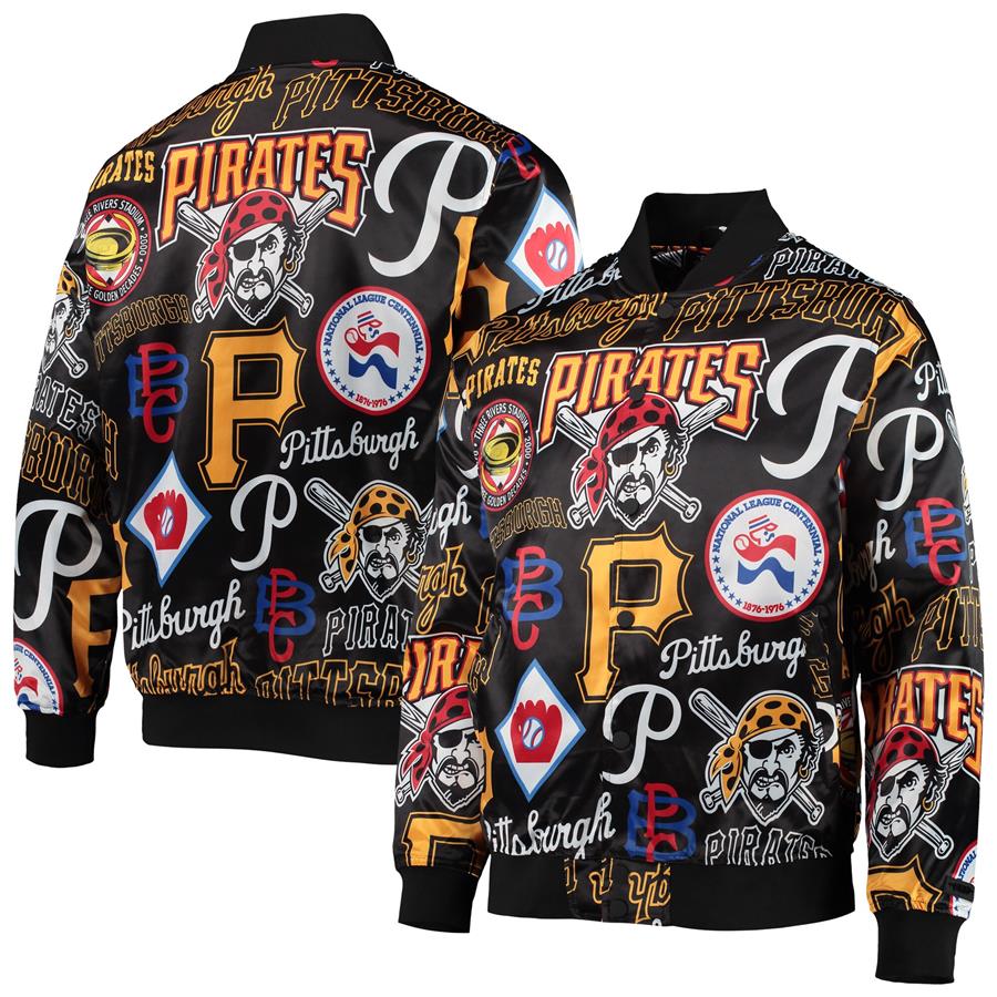 Pittsburgh Pirates Pro Standard Allover Print Satin Full-Snap Jacket - Black