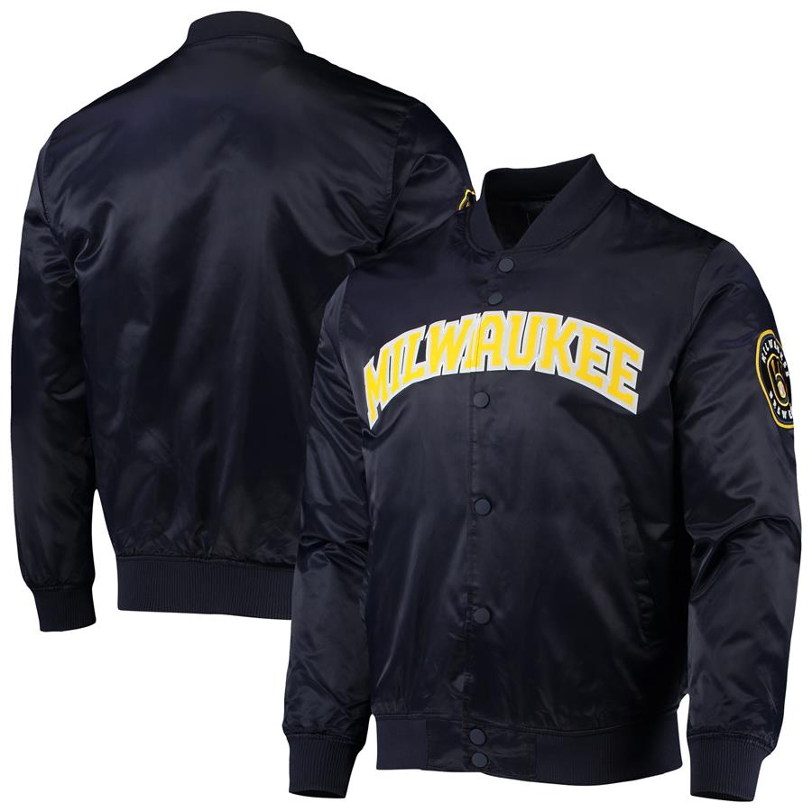 Milwaukee Brewers Pro Standard Wordmark Satin Full-Snap Jacket - Navy