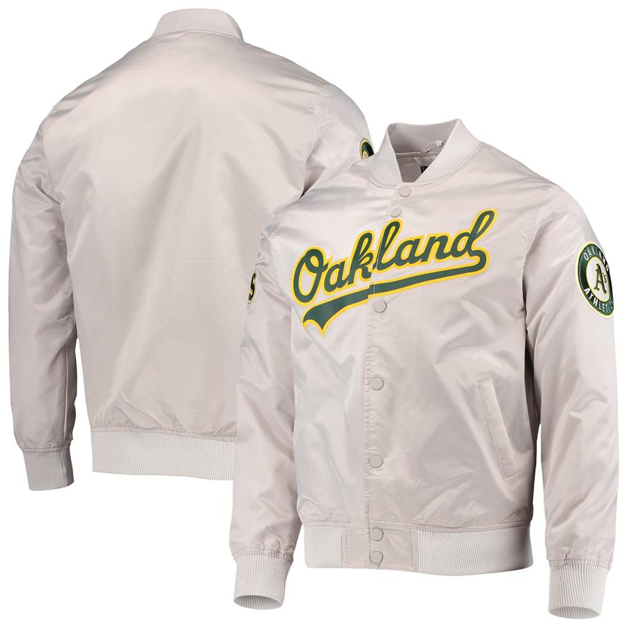 Oakland Athletics Pro Standard Wordmark Satin Full-Snap Jacket - Silver