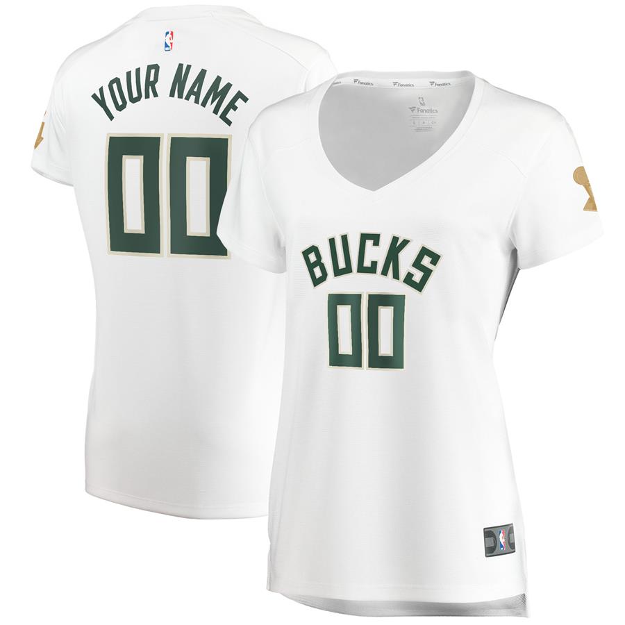 Milwaukee Bucks Fanatics Branded Women's 2021 NBA Finals Champions Patch Fast Break Replica Custom Jersey White - Association Edition