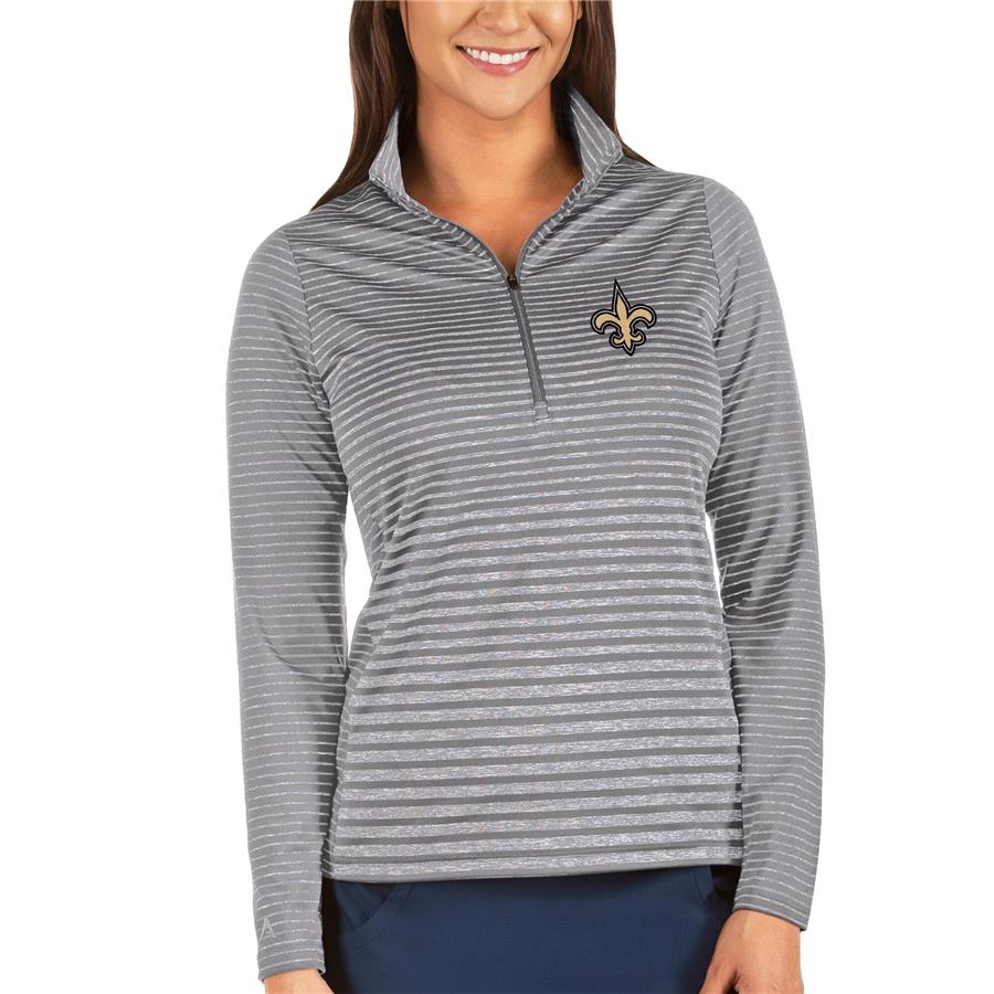 New Orleans Saints Antigua Women's Pace Half-Zip Pullover Jacket - Silver