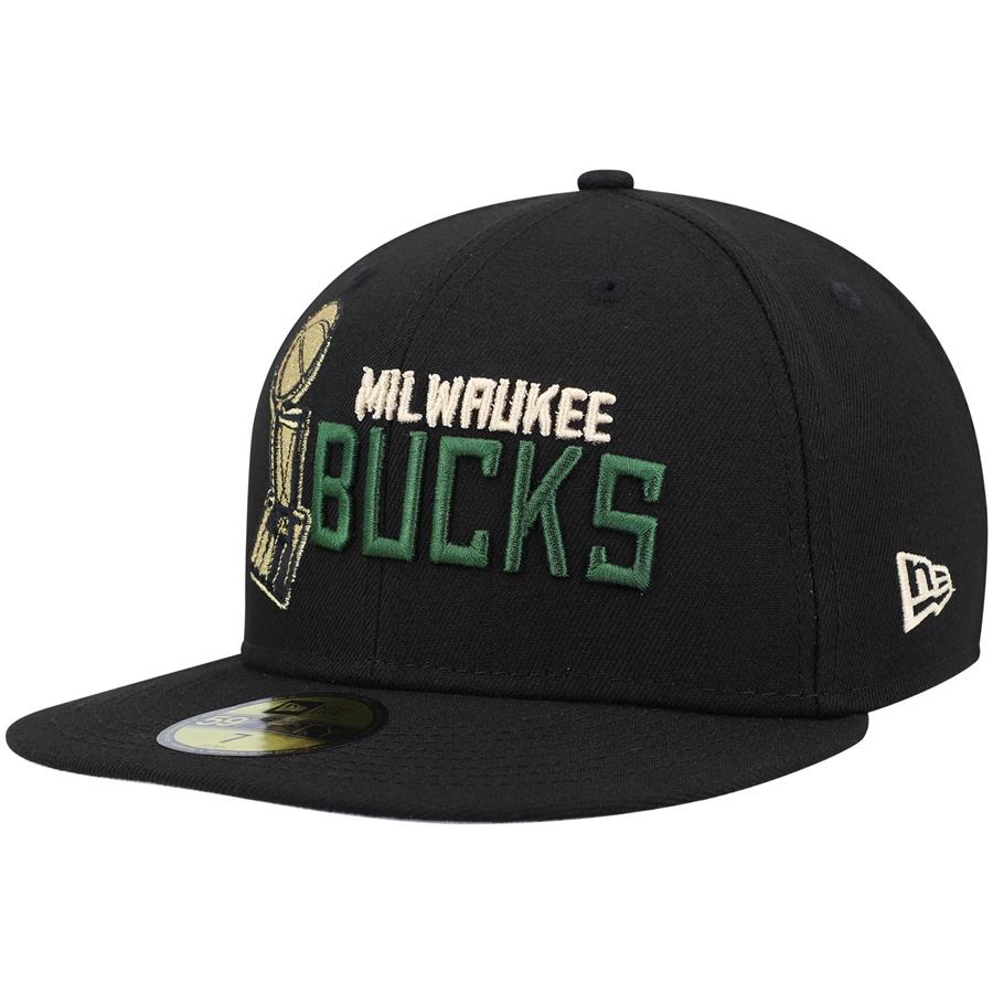 Milwaukee Bucks New Era Champs Trophy 59FIFTY Fitted Hat - Black