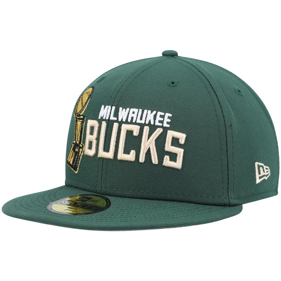 Milwaukee Bucks New Era Champs Trophy 59FIFTY Fitted Hat - Hunter Green