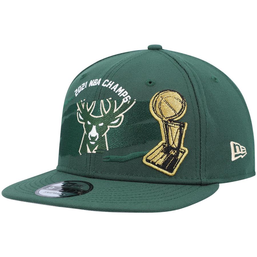 Milwaukee Bucks New Era 2021 NBA Finals Champions Tear On The Court 9FIFTY Snapback Hat - Hunter Green