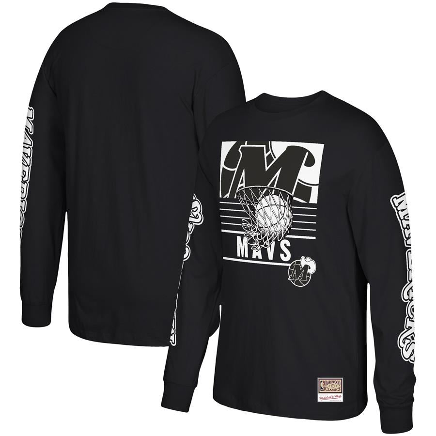 Dallas Mavericks Mitchell & Ness Hardwood Classics Big Face 3.0 Long Sleeve T-Shirt - Black