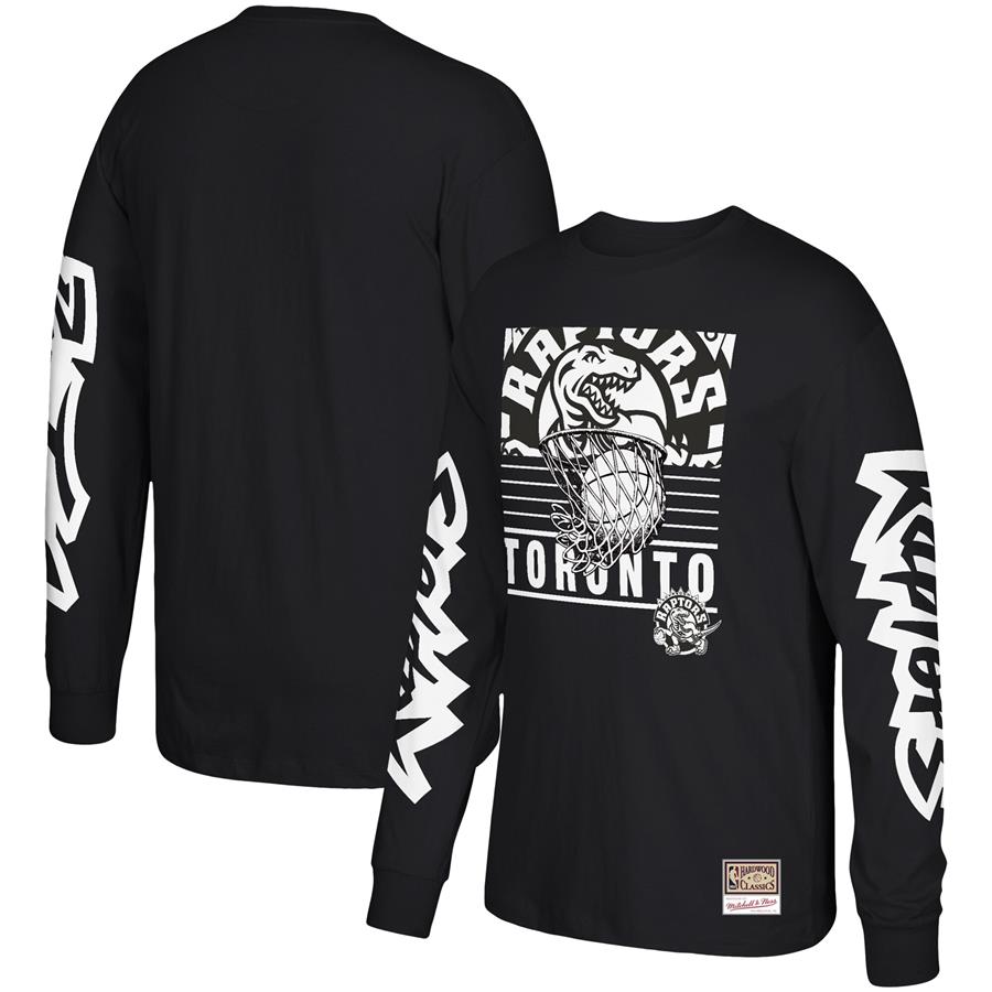 Toronto Raptors Mitchell & Ness Hardwood Classics Big Face 3.0 Long Sleeve T-Shirt - Black