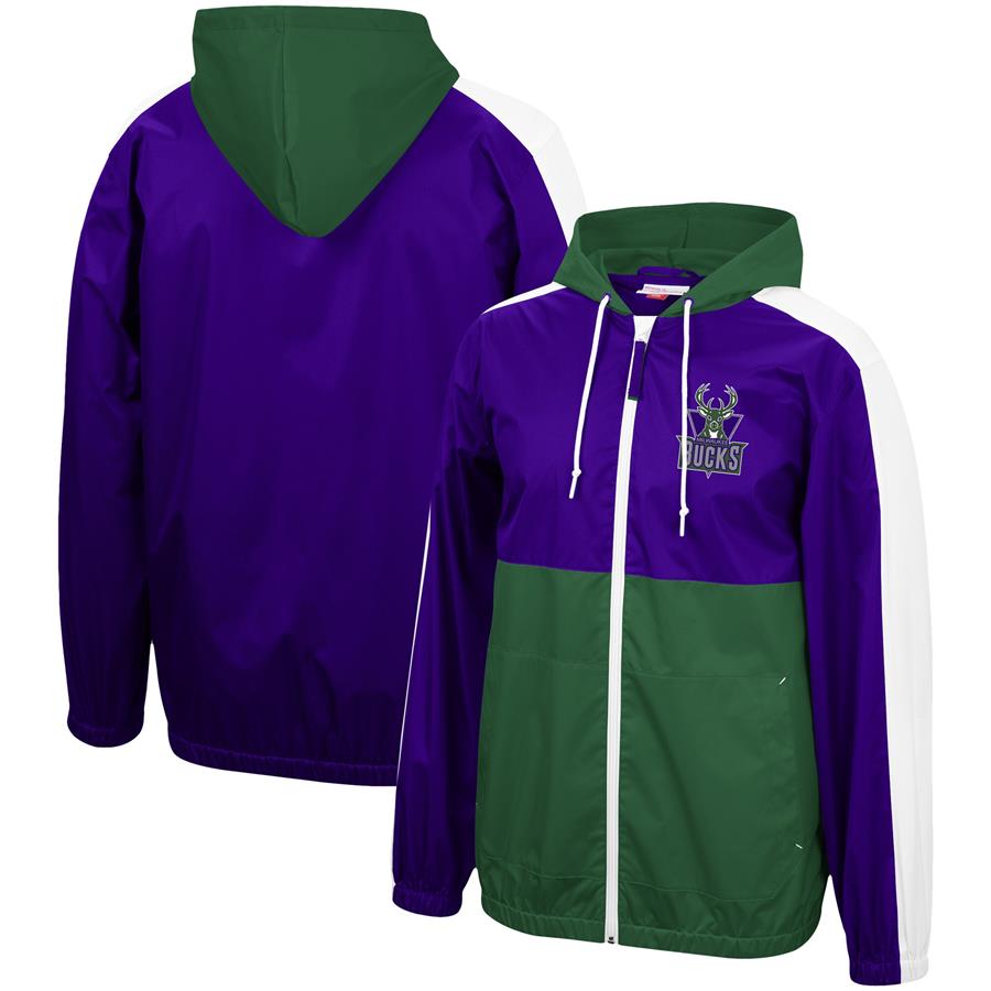Milwaukee Bucks Mitchell & Ness Game Day Windbreaker Full-Zip Jacket - Purple