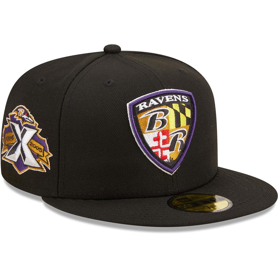 Baltimore Ravens New Era 10th Anniversary Patch Logo 59FIFTY Fitted Hat - Black
