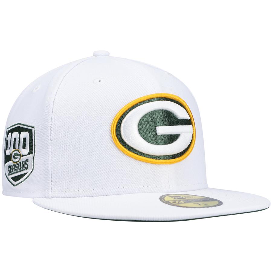 Green Bay Packers New Era 100 Seasons Anniversary Patch Team 59FIFTY Fitted Hat - White