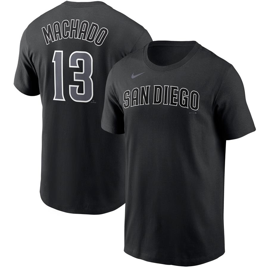 Manny Machado San Diego Padres Nike Black & White Name & Number T-Shirt - Black