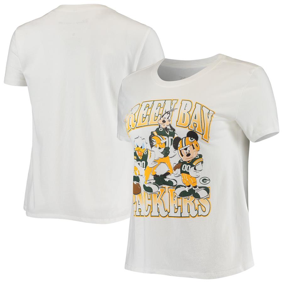 Green Bay Packers Junk Food Women's Disney Mickey Huddle Up T-Shirt - White