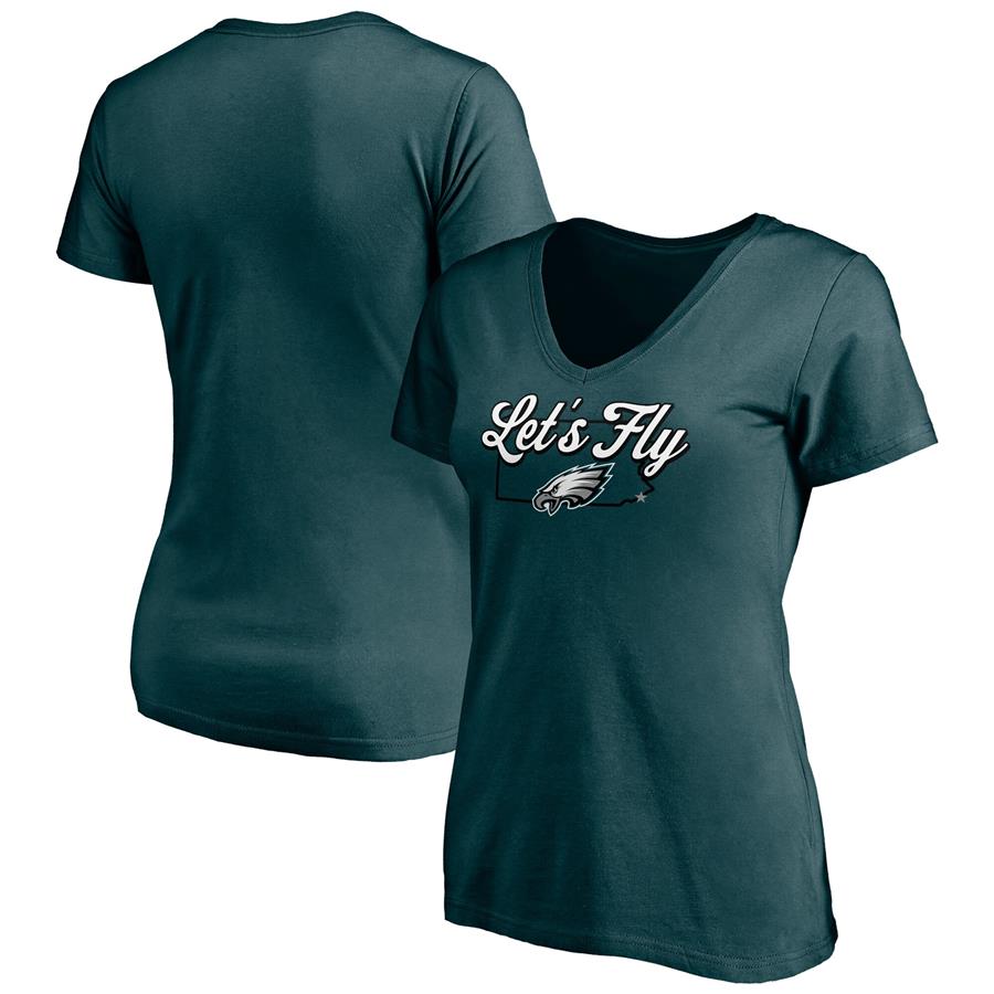 Philadelphia Eagles Fanatics Branded Women's Hometown Collection Wildcat V-Neck T-Shirt - Midnight Green
