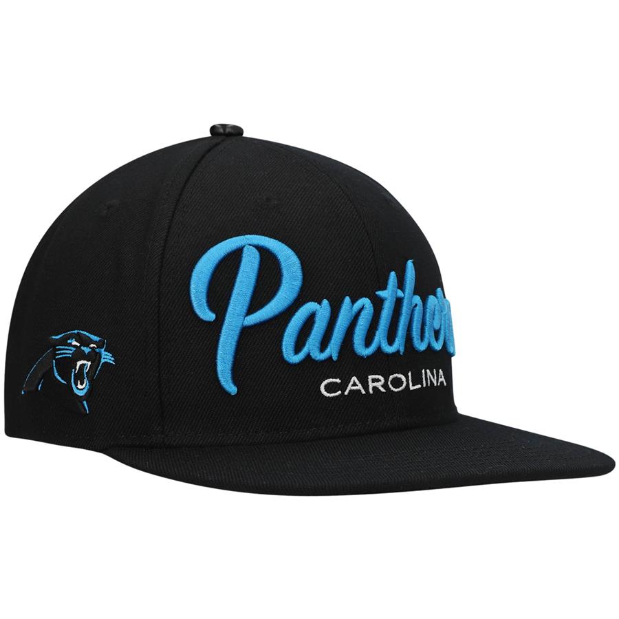 Carolina Panthers Pro Standard Script Wordmark Snapback Hat - Black