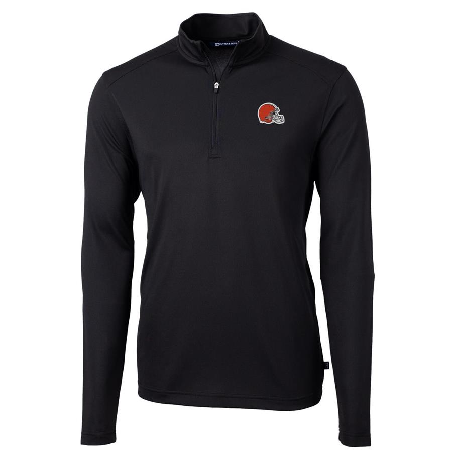 Cleveland Browns Cutter & Buck Virtue Eco Pique Recycled Quarter-Zip Pullover Jacket - Black