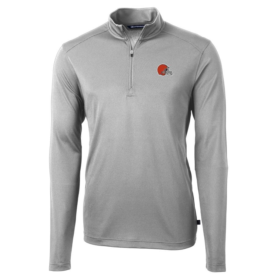 Cleveland Browns Cutter & Buck Virtue Eco Pique Recycled Quarter-Zip Pullover Jacket - Gray