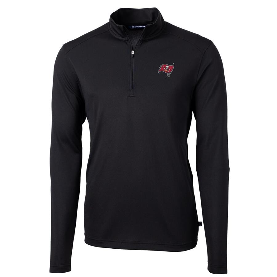 Tampa Bay Buccaneers Cutter & Buck Virtue Eco Pique Recycled Quarter-Zip Pullover Jacket - Black