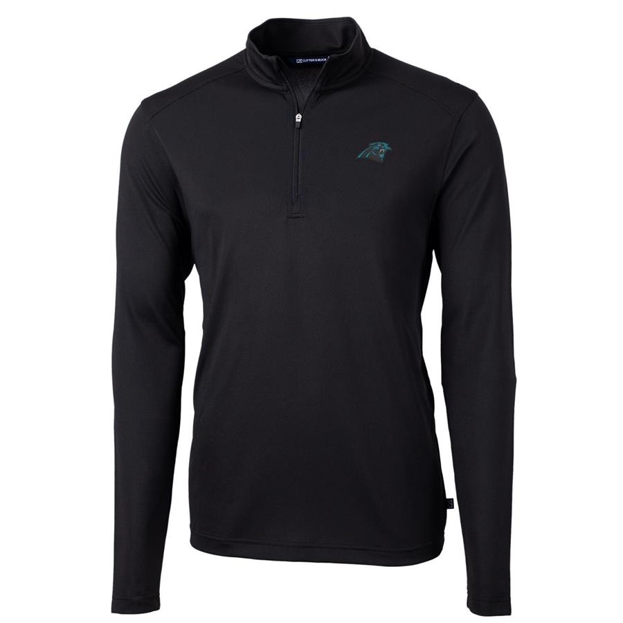 Carolina Panthers Cutter & Buck Virtue Eco Pique Recycled Quarter-Zip Pullover Jacket - Black