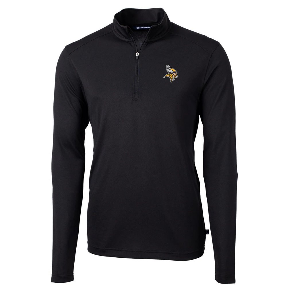 Minnesota Vikings Cutter & Buck Virtue Eco Pique Recycled Quarter-Zip Pullover Jacket - Black