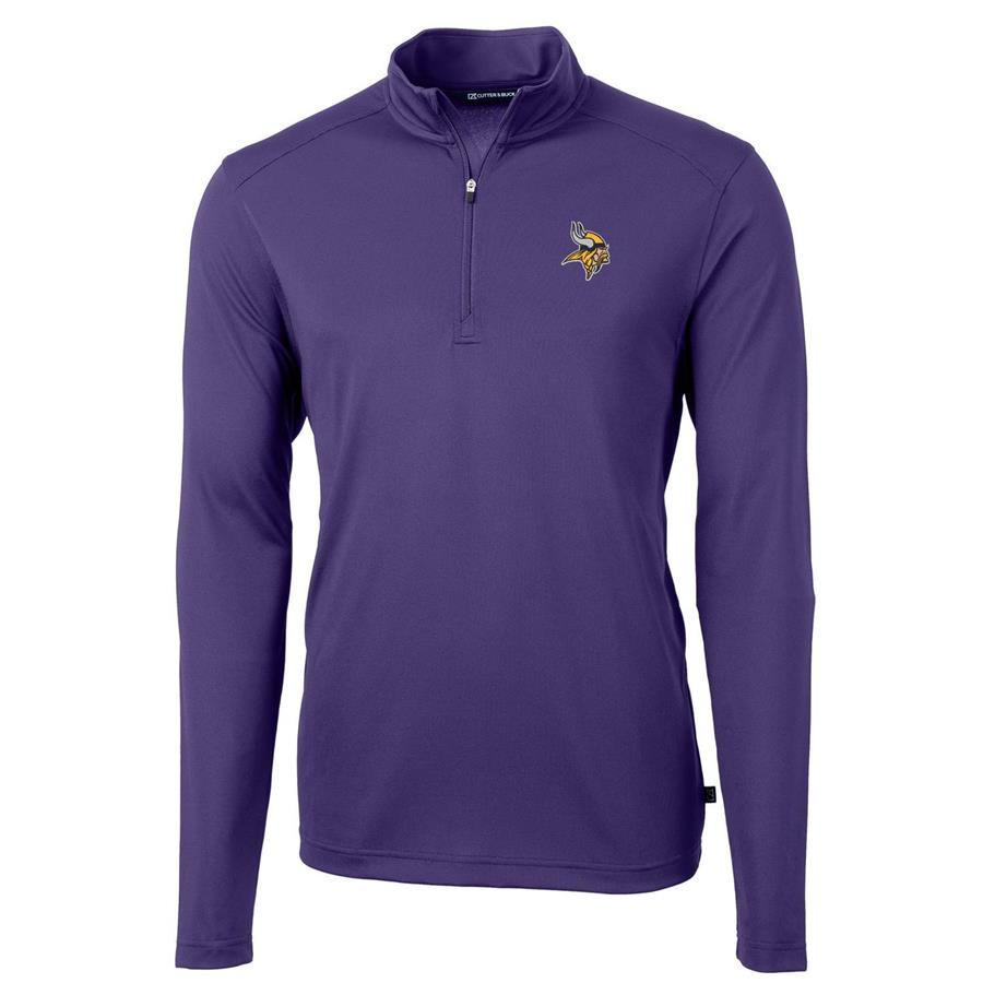 Minnesota Vikings Cutter & Buck Virtue Eco Pique Recycled Quarter-Zip Pullover Jacket - Purple