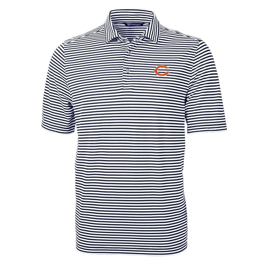 Chicago Bears Cutter & Buck Virtue Eco Pique Stripe Recycled Polo - Navy