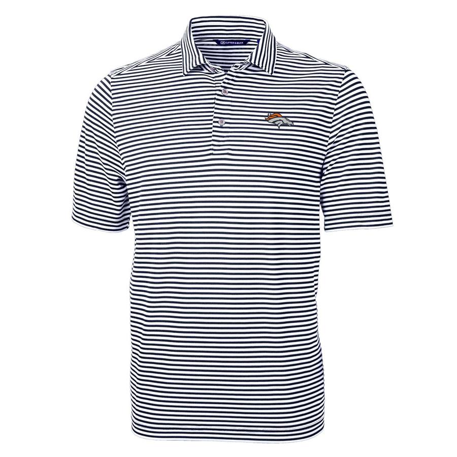 Denver Broncos Cutter & Buck Virtue Eco Pique Stripe Recycled Polo - Navy