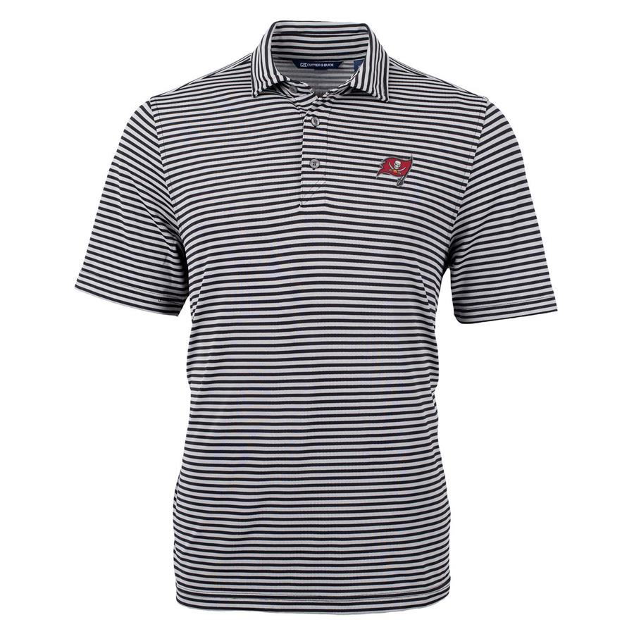 Tampa Bay Buccaneers Cutter & Buck Virtue Eco Pique Stripe Recycled Polo - Black