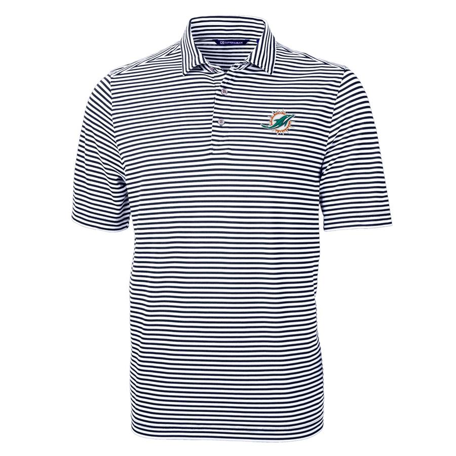 Miami Dolphins Cutter & Buck Virtue Eco Pique Stripe Recycled Polo - Navy