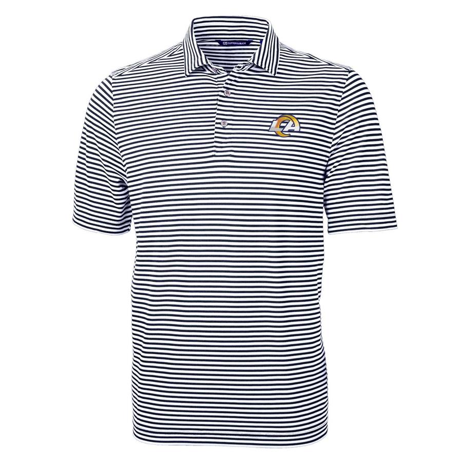 Los Angeles Rams Cutter & Buck Virtue Eco Pique Stripe Recycled Polo - Navy