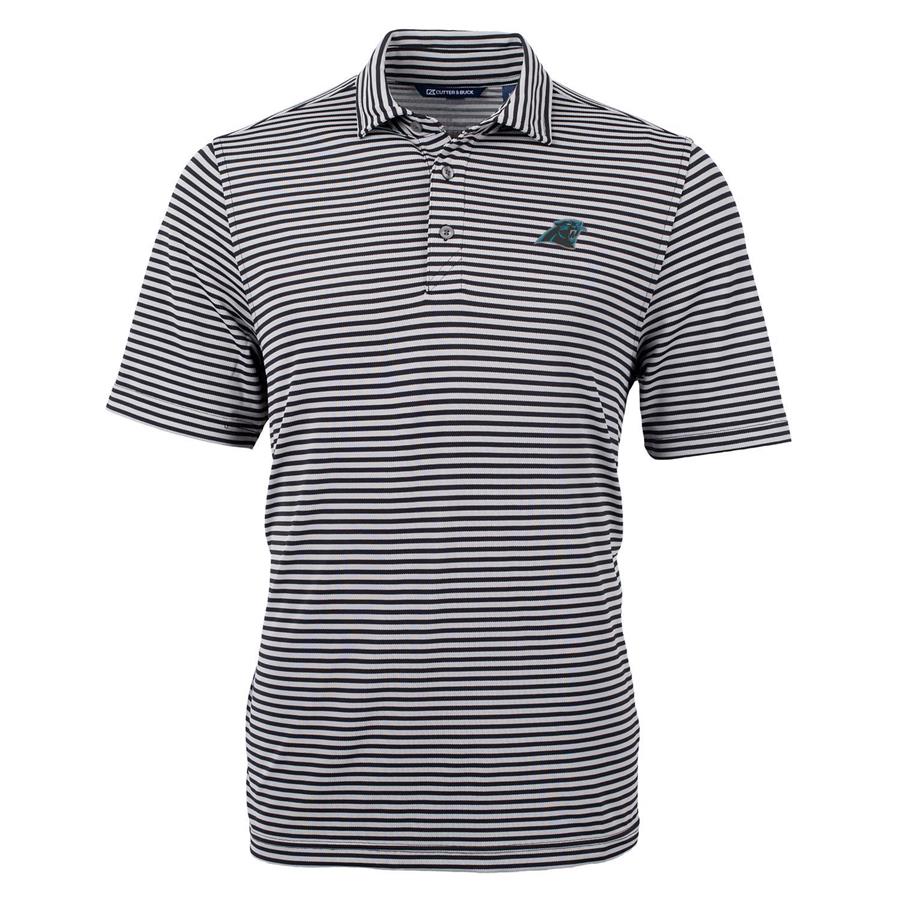 Carolina Panthers Cutter & Buck Virtue Eco Pique Stripe Recycled Polo - Black