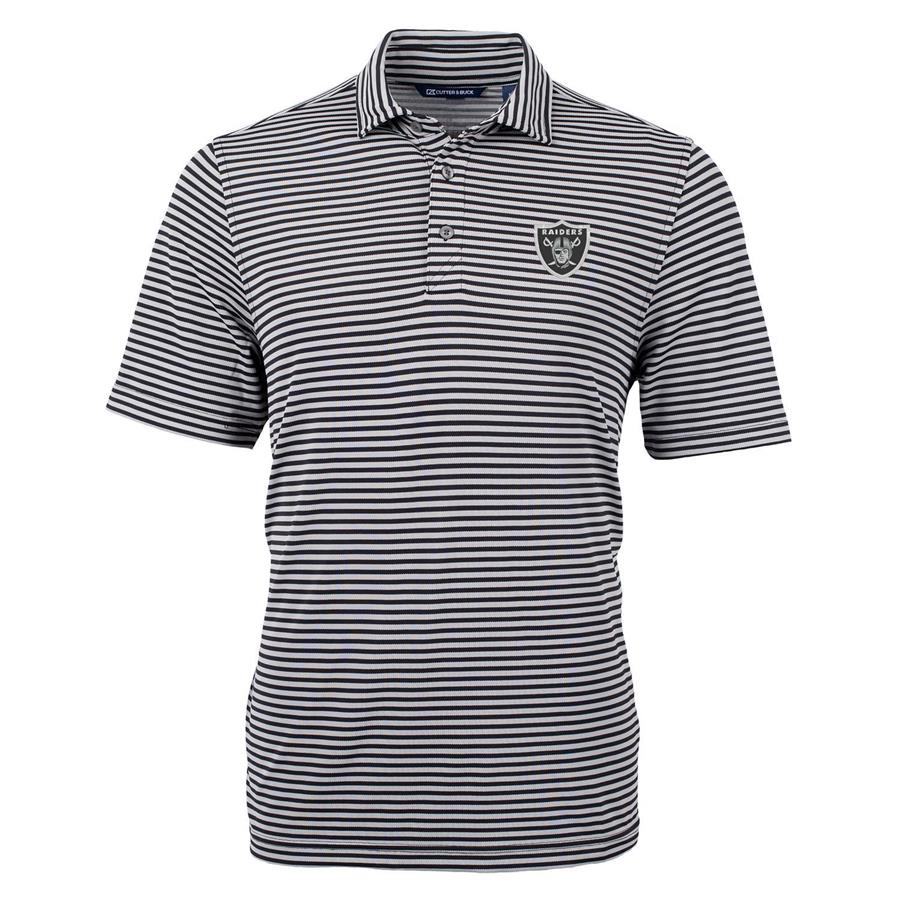 Las Vegas Raiders Cutter & Buck Virtue Eco Pique Stripe Recycled Polo - Black